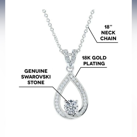 3/$30 Cate & Chloe 18k White Gold Halo Pendant Necklace CZ Crystal Teardrop - Picture 3 of 15